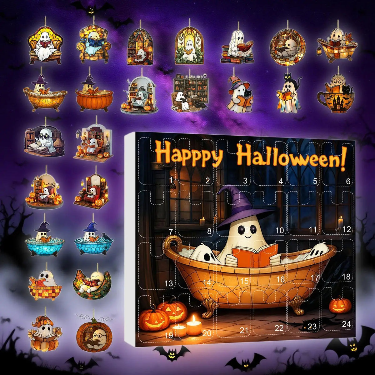 Countdown Halloween Calendar 24 Acrylic Ghosts Decor