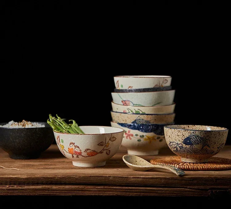 Ceramic 4.5 Inch Japanese Rice Bowl Retro Household Tableware