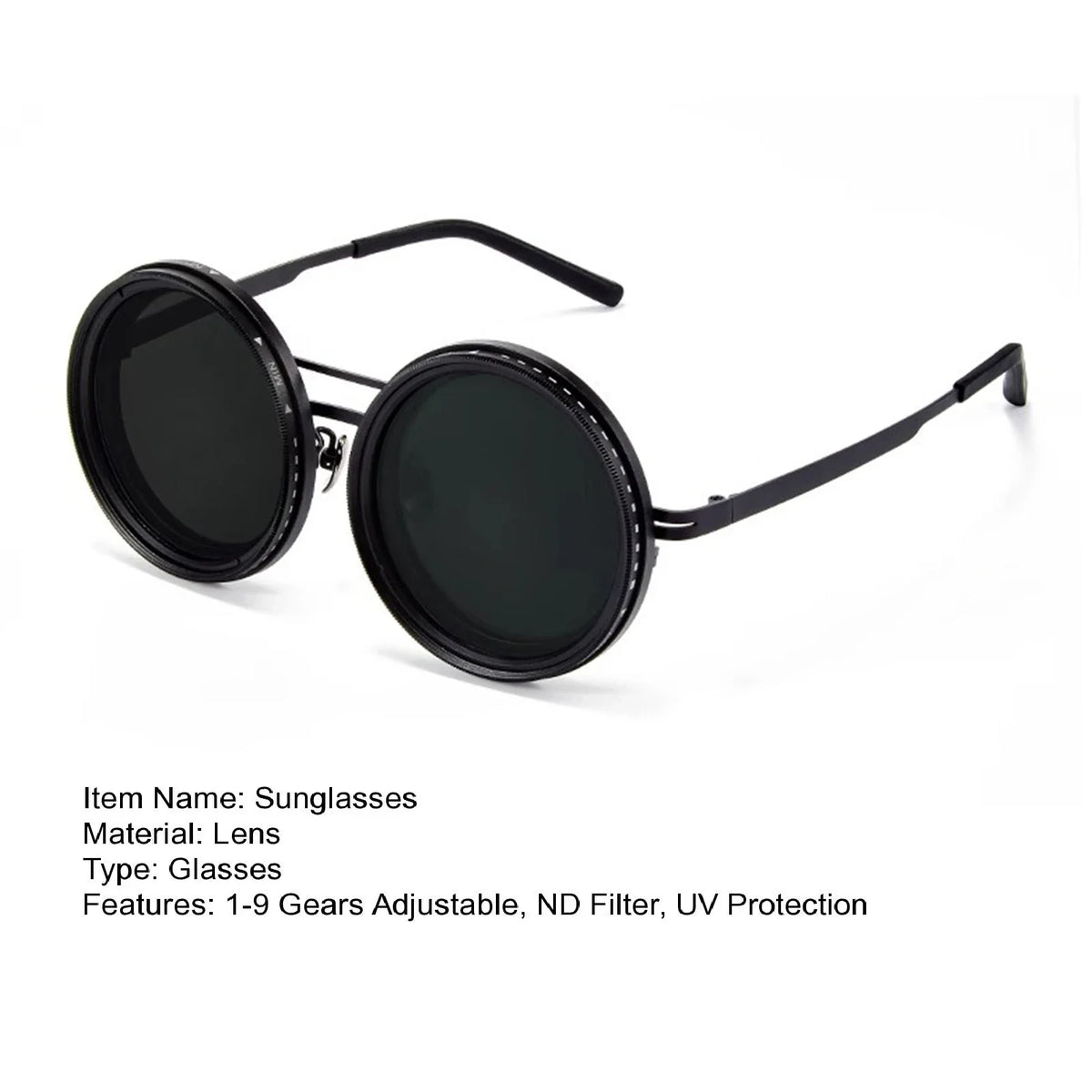 1-9 Flexible Tint Polarized Sunglasses with Integrated ND Filter Lenses, Retro Round Design for Men Women
