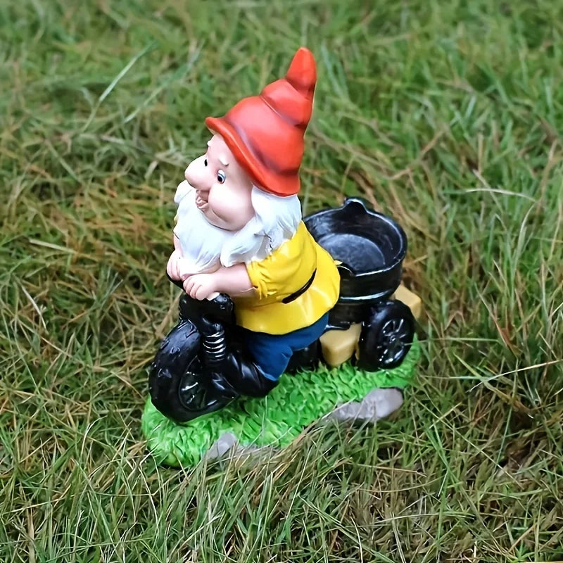 Garden2026 Edition Gnome On Bicycle Statue Sturdy Resin Outdoor Decor Flower Cart Dwarf Ornament Fall