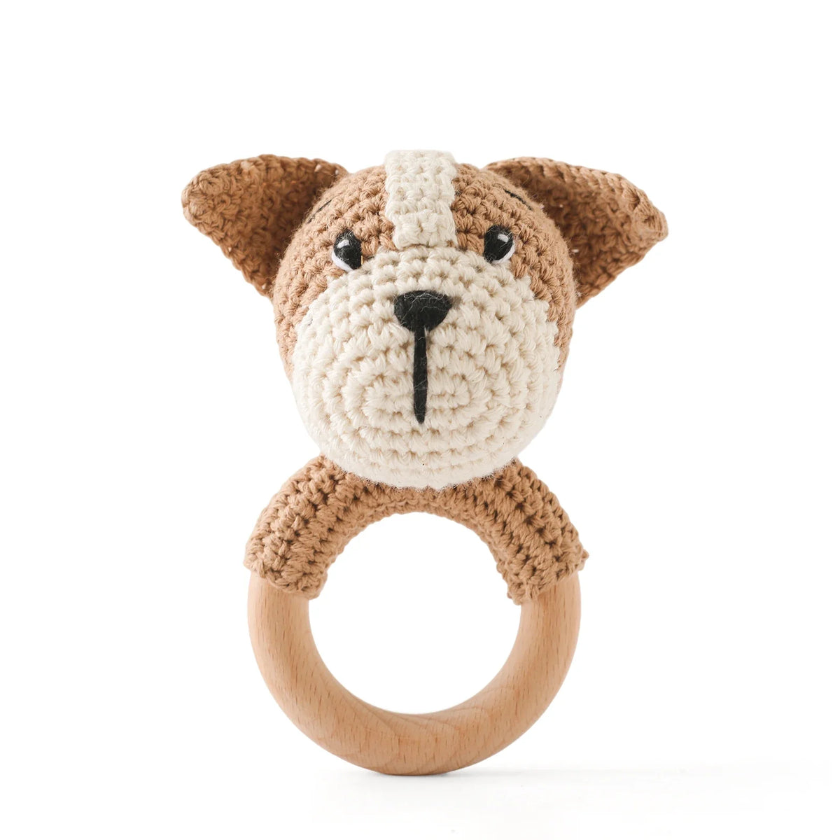 Crochet Wooden Animal Teether Rattle Newborn Sensory Toys