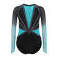Girls' Stretchy Leotard - flattering, rhinestone-detailed, long-sleeve, mesh-panel, polyester elastane, for gymnastics