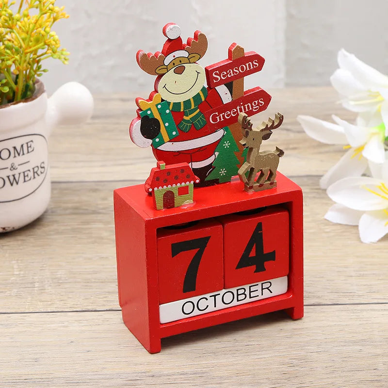 Wooden Christmas Countdown Calendar Ornament Tabletop Decor