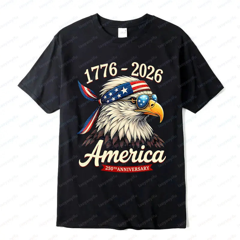 Plush Unisex Bald Eagle Graphic Tee - Short-Sleeve, Sturdy Cotton, For 250th Anniversary Independence Day Celebration