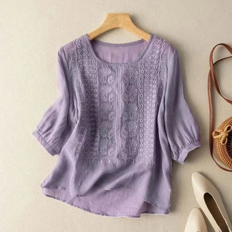 Variant image for Elegant Embroidered Women's Blouse, Long Sleeve Plus Size Tops with Flattering Fit and Versatile Style-21