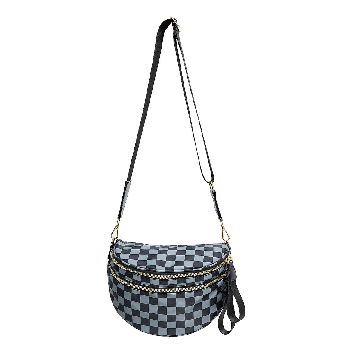checkered nylon, box shape, travel and daily use – Multi-Use unisex crossbody bum bag