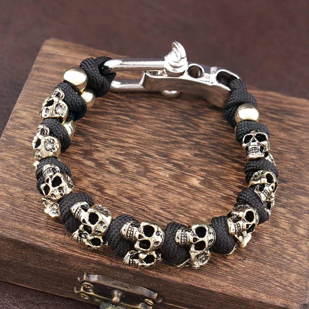 Skull Paracord Bracelet Gothic Wristband Halloween 2026 Gift Idea Flexible Braided Jewelry