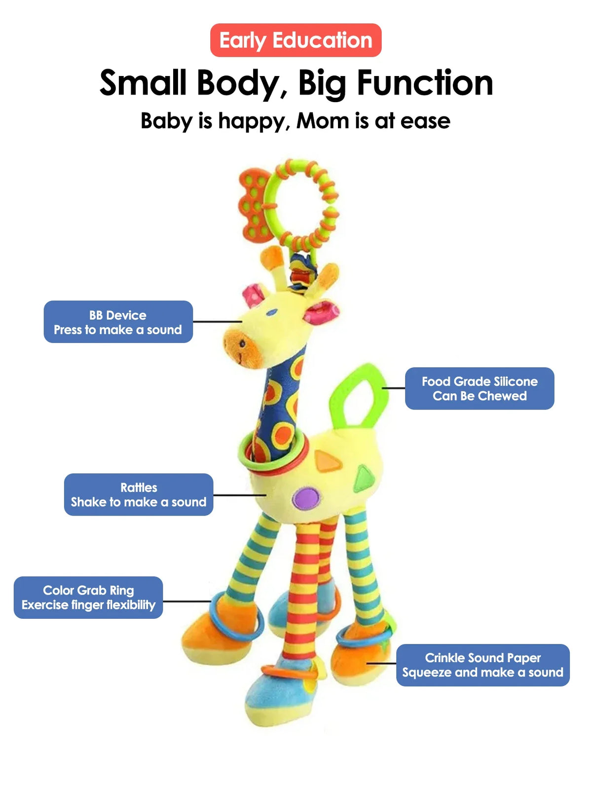 Plush Giraffe Baby Rattle Hanging Plush Newborn Sensory Toys