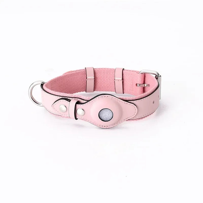 Leather Dog Collar Flexible Padded Pet Collar With AirTag Holder Deluxe Design All-Season Comfort Gift