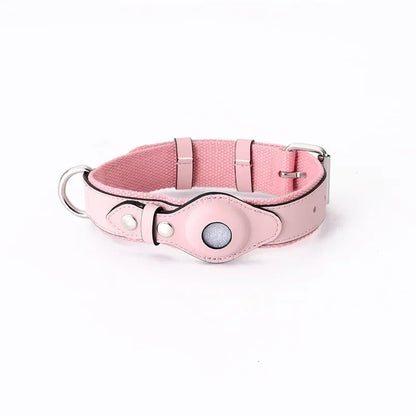 Leather Dog Collar Flexible Padded Pet Collar With AirTag Holder Deluxe Design All-Season Comfort Gift