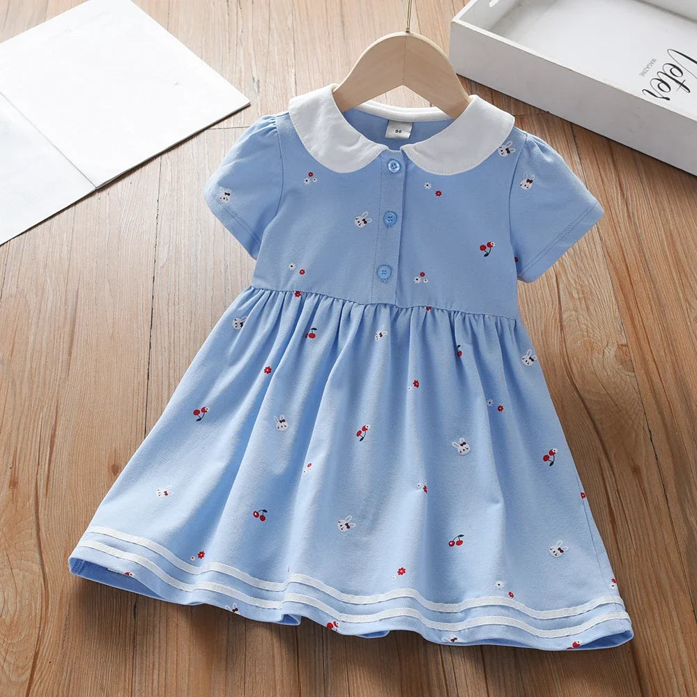 Light girls’ dress - polo collar, knee-length, cotton-elastane, for summer wear