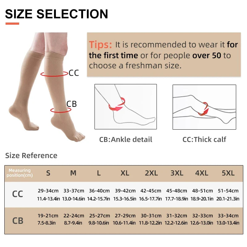 Varicose Veins Support Calf Sleeve Unisex S–7XL 2026 – Medical Grade Compression Stockings 34–46mmHg Class 3