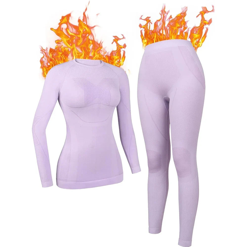 Fast Dry Thermal Base Layer Kit for Women - High Elastic Skiing Underwear for Winter Sports
