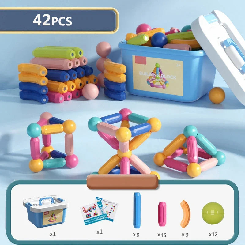 Magnetic Building Blocks Kit for Kids - Montessori Educational Toy for Toddlers, Creative Magnet Construction Gift
