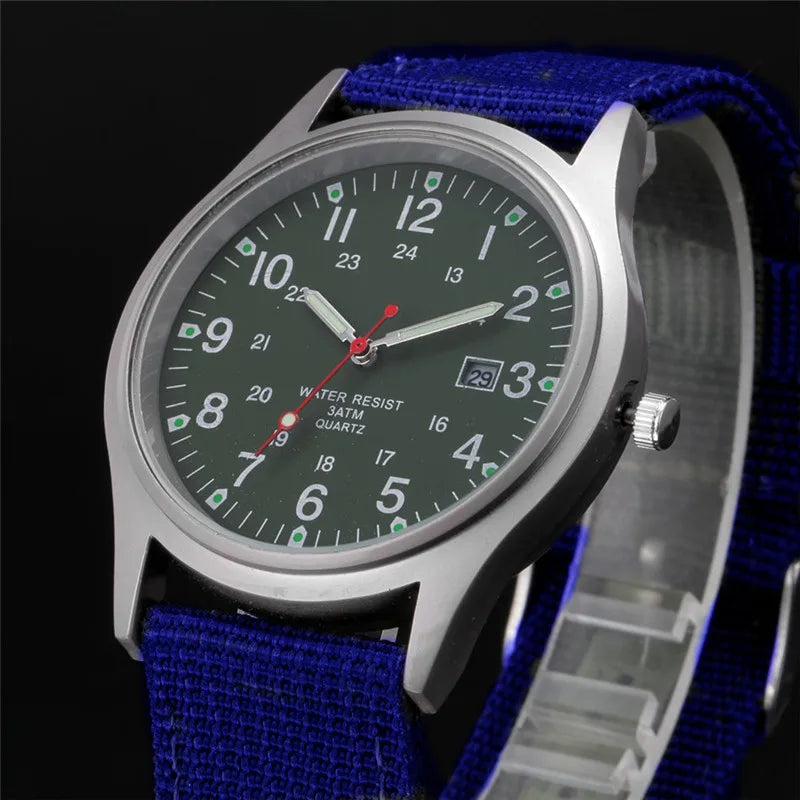Field Quartz Watch Nylon Strap Military Style Date Luminous