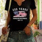 Plush Women's V-Neck T-Shirt - Short Sleeve, Patriotic Semiquincentennial Flag Print, Casual Top