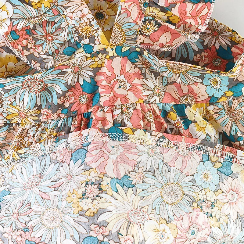 Plush Baby Girl Dress - Timeless Floral Flutter Sleeves, Polyester, With Crossbody Bag, For Ages 0-3
