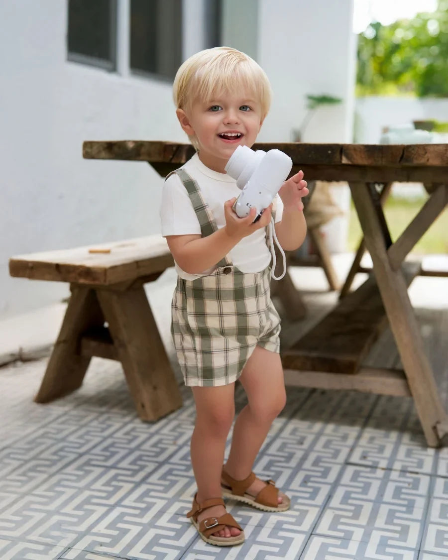 Plaid Grid, Floral, 100% Cotton, Summer Casual Wear – Plush Unisex Kids’ Matching Outfits