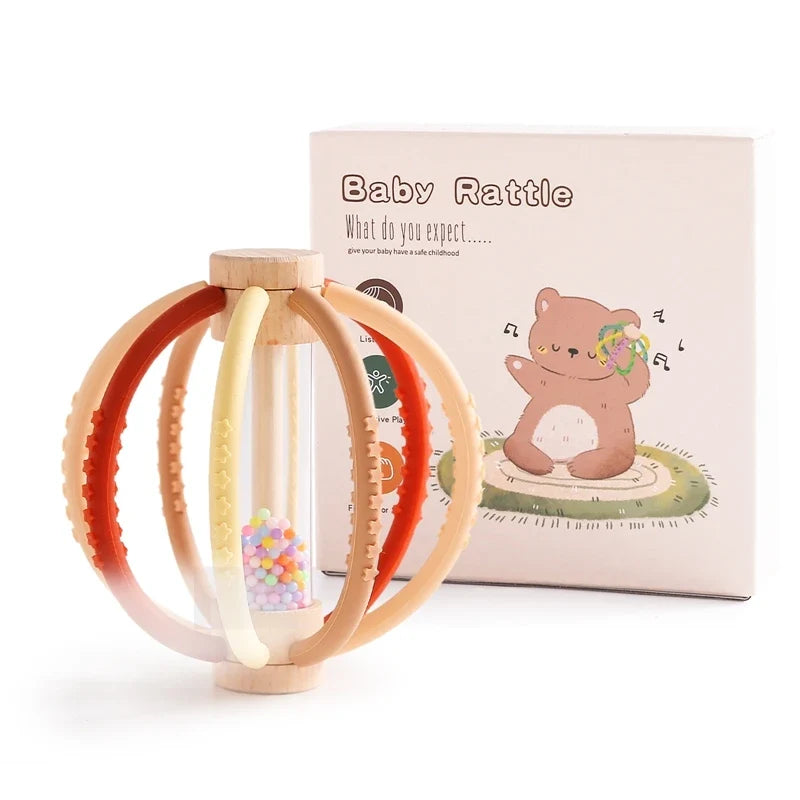 Rattle Baby Silicone Teether Wooden Newborn Sensory Toys