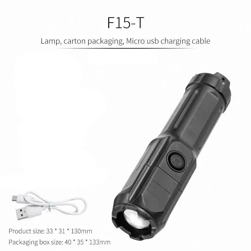 Telescopic Zoom Tactical Flashlight - Battery-Powered LED Torch, 4 Lighting Modes, Water-Resistant for Camping and Fishing