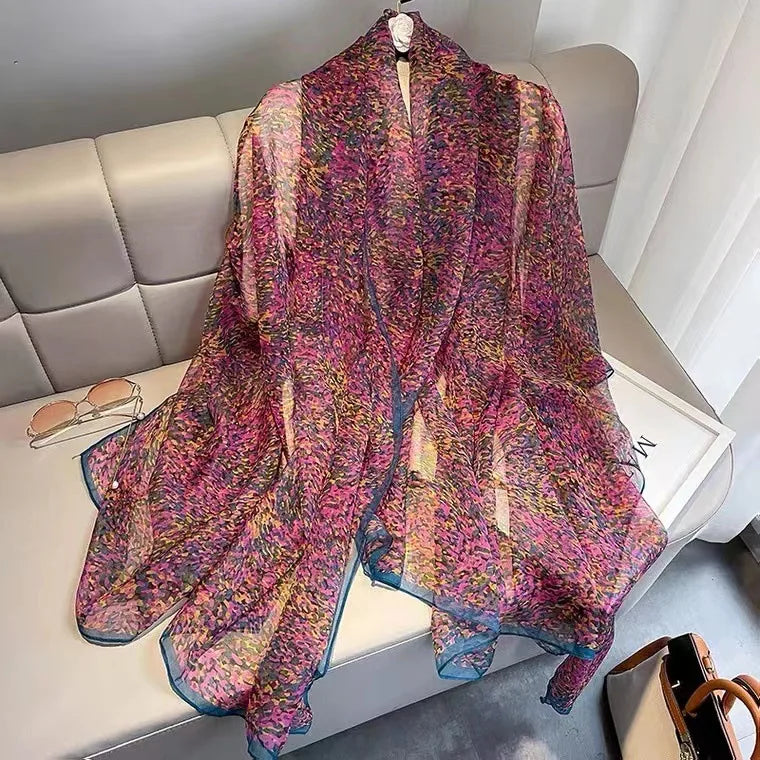 Light Flowy Women’s Silk Scarf - Long Sheer Wrap