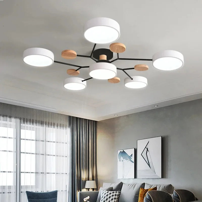 Ceiling Light LED Contemporary Fixture With Circular White Shades For Living Room