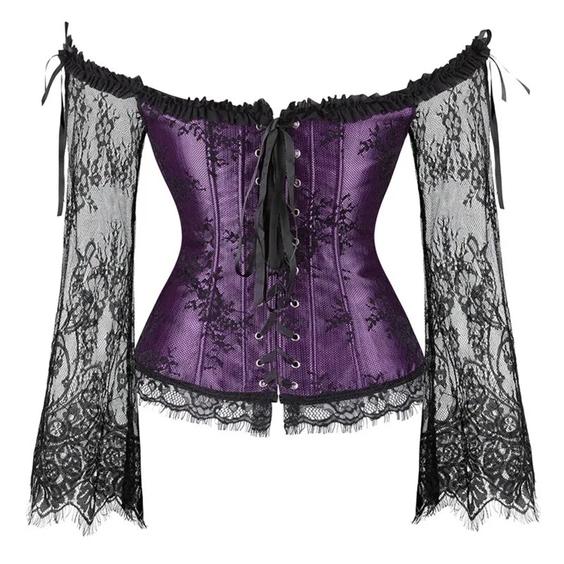 Women's Supportive Corset Top - Off Shoulder, Lace Satin