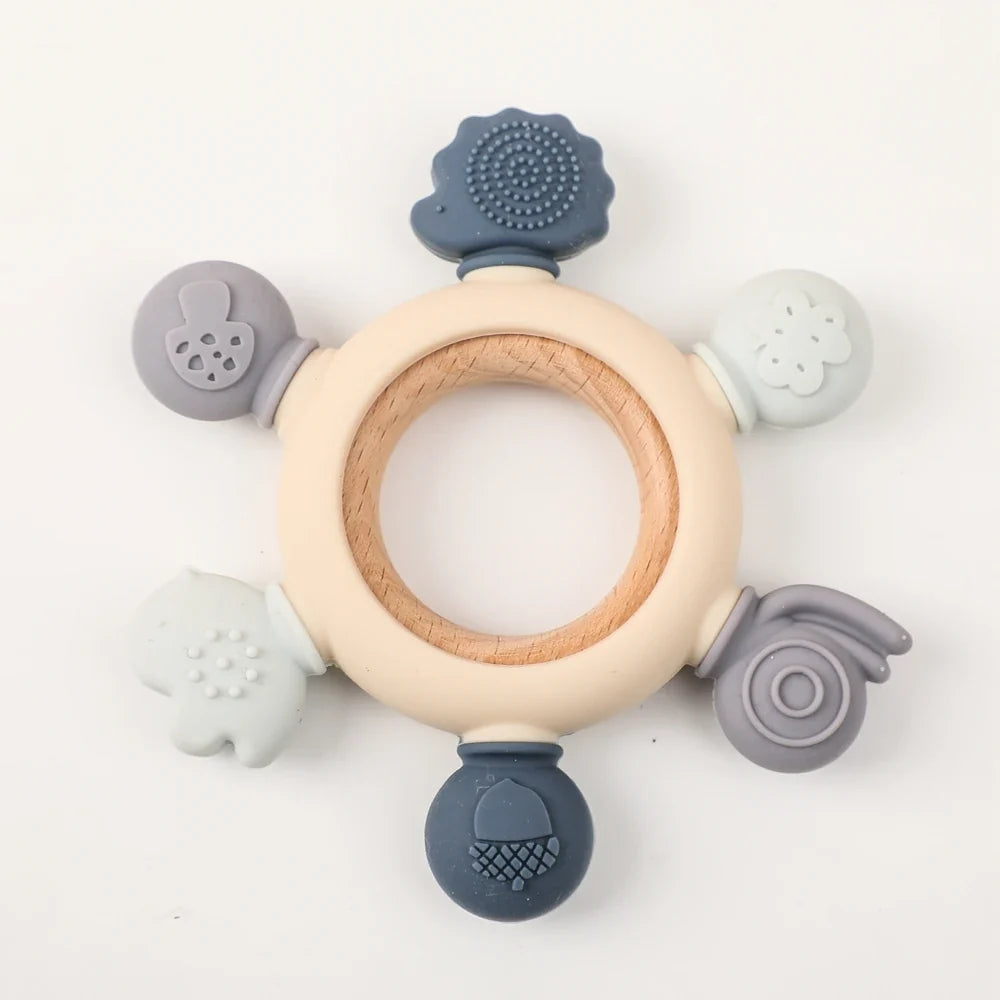 Crochet Wooden Animal Teether Rattle Newborn Sensory Toys