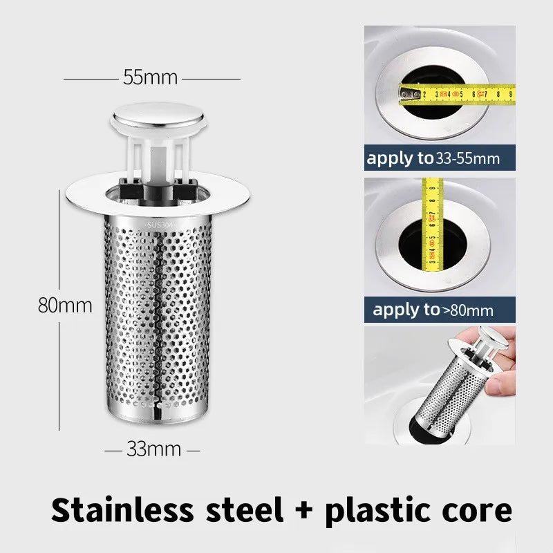 Pop-Up Drain Stopper Basin Hair Catcher Stainless Steel Filter Anti-Odor Fall 2026 Household Upgrade
