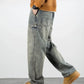 Men's Oversized Denim Jeans - Loose Straight Cut, Washed