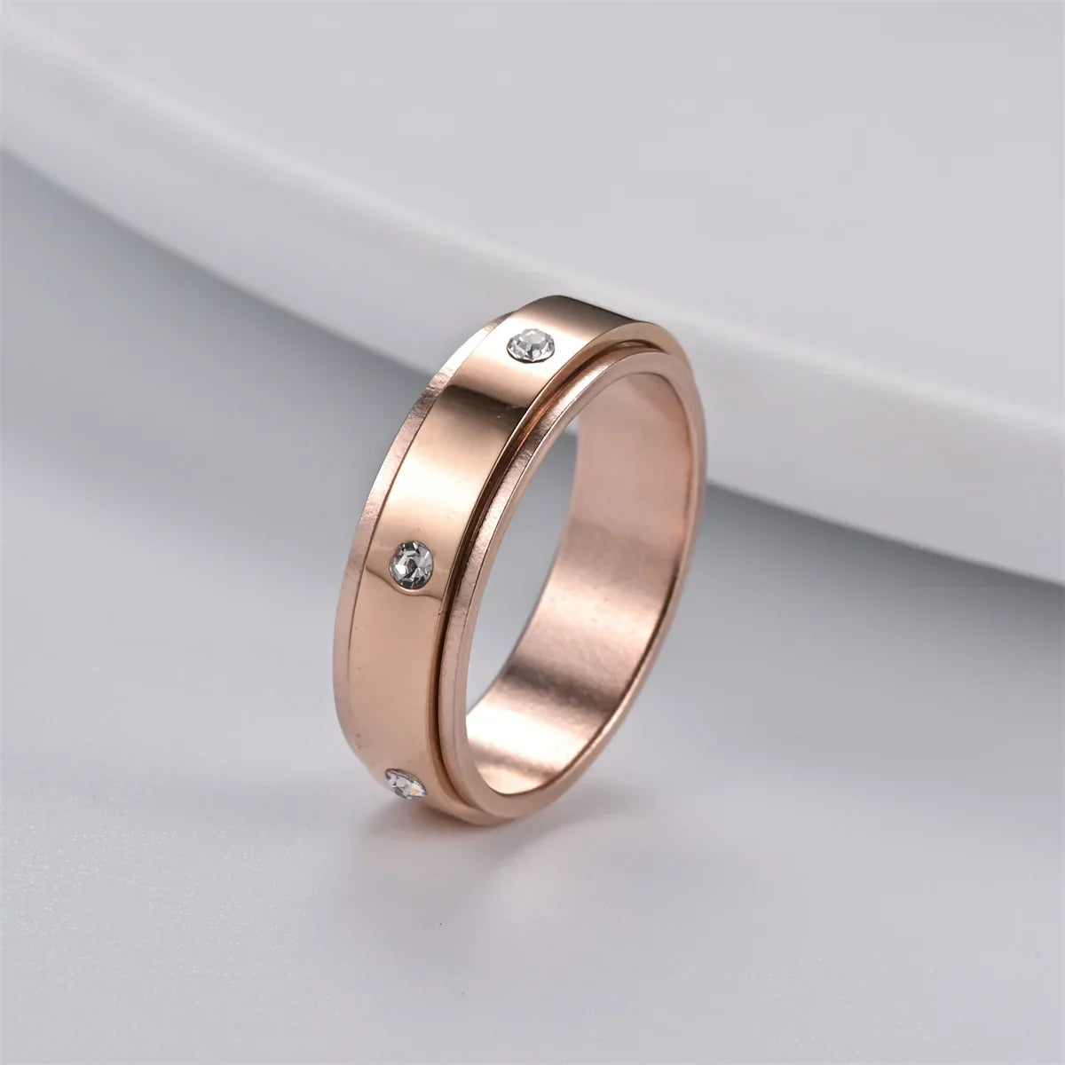 Ring2026 Edition Stainless Steel Single Row Square Zircon Rotating Ring Crystal CZ Jewelry TikTok Viral Gift Idea