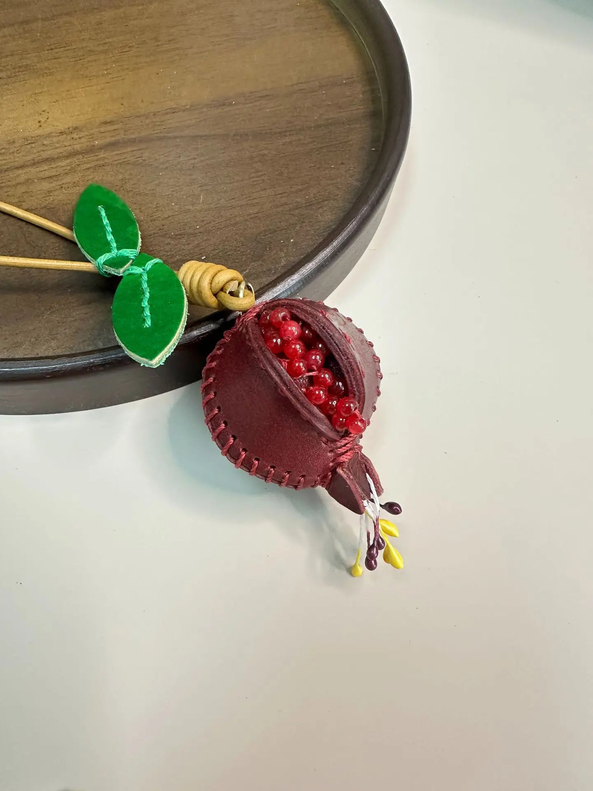 Leather Pomegranate Charm Keychain Bag And Car Decor