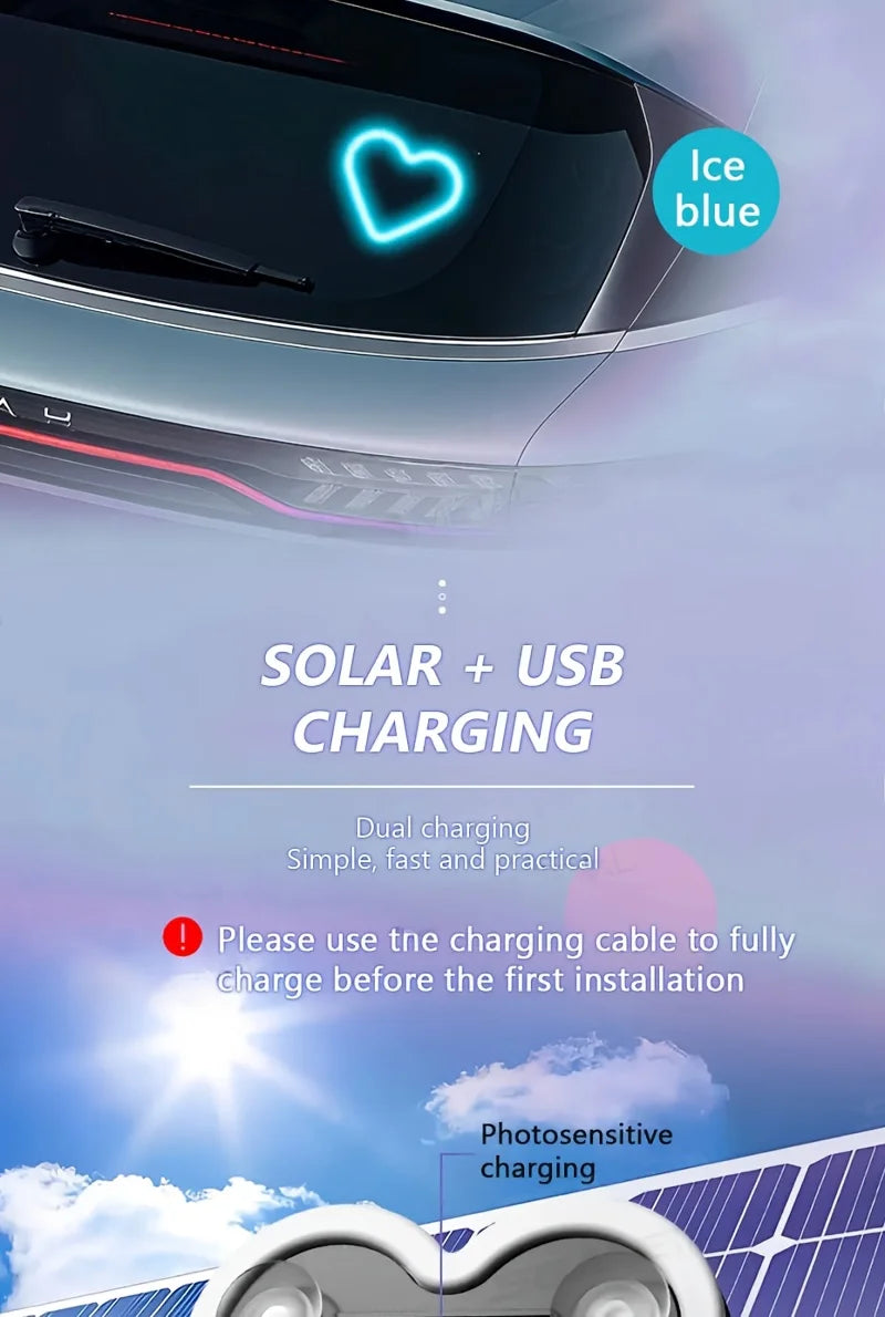 Window Car Neon Light Heart Shaped LED Interior Lamp TikTok Viral Fall 2026 Solar Powered Wiring Free