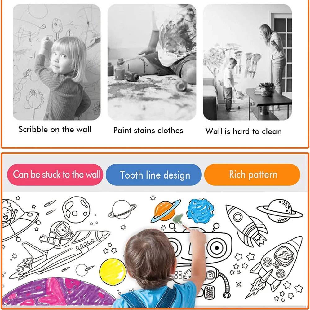 DIY Kids Coloring Scroll - 118 Inch Graffiti Roll, Safe Paper for Creative Art Projects, Educational Crafting Fun for Children