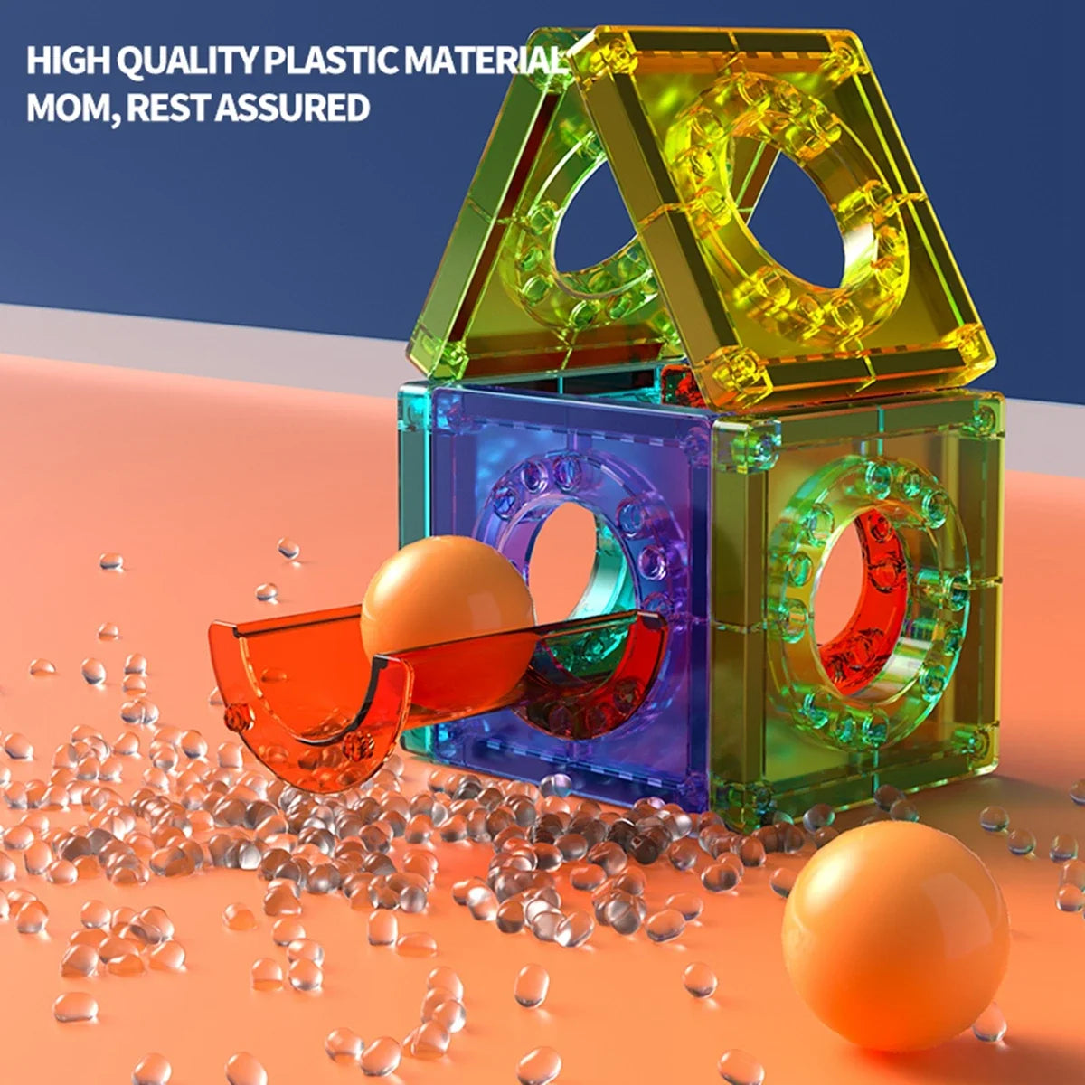 3D Magnetic Building Tiles for Kids - Clear STEM Educational Toys, Creative Marble Run Blocks Kit