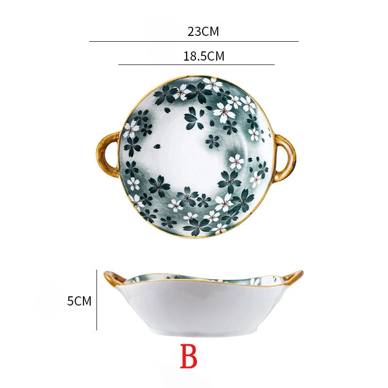 Inch 7.5 Japanese Ceramic Noodle Bowl With Handles Blue