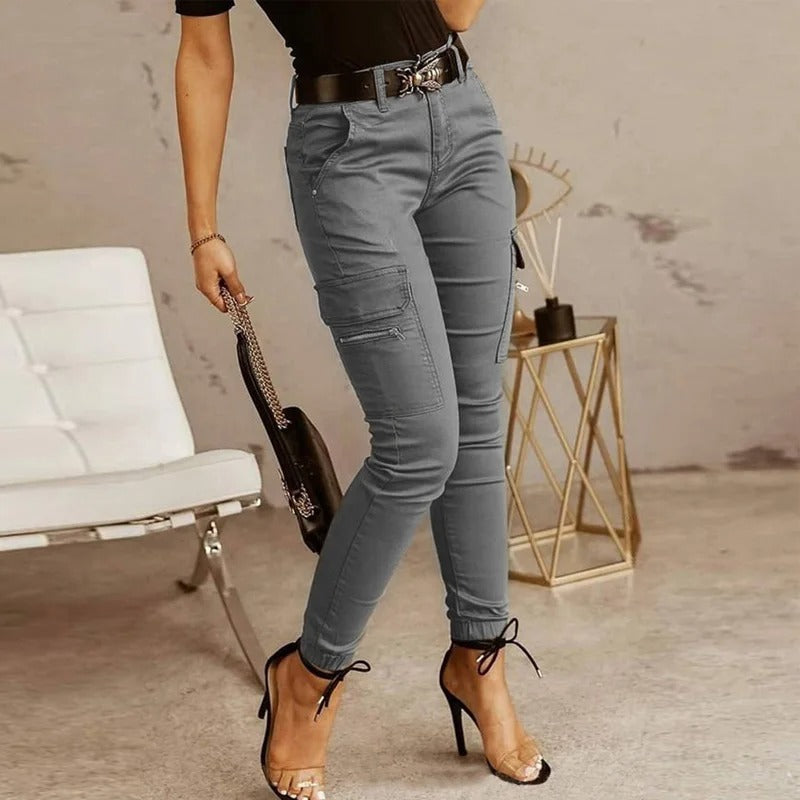 Variant image for Stylish Women's Cargo Jeans with Pockets, Comfortable Stretch Fabric, Modern Fit, Available in Armed Green, Navy Blue, Gray-11
