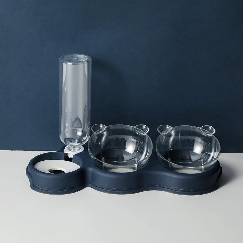 Raised Pet Feeding Station Tilted 3-Bowl Design With 500ML Water Bottle Fall 2025 Comfort-Grip Spine Protection