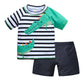 Fast-Dry Boys Swimwear - Two-Piece Cartoon Print Kit, Polyester/Nylon/Spandex, Summer Beachwear