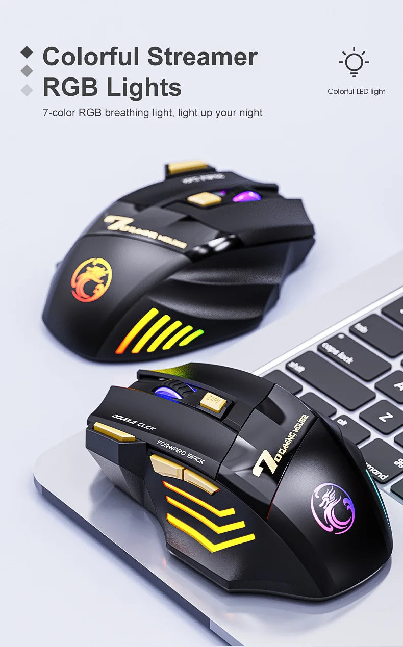 Cordless Gaming Mouse 3200DPI Dual Mode Battery-Powered