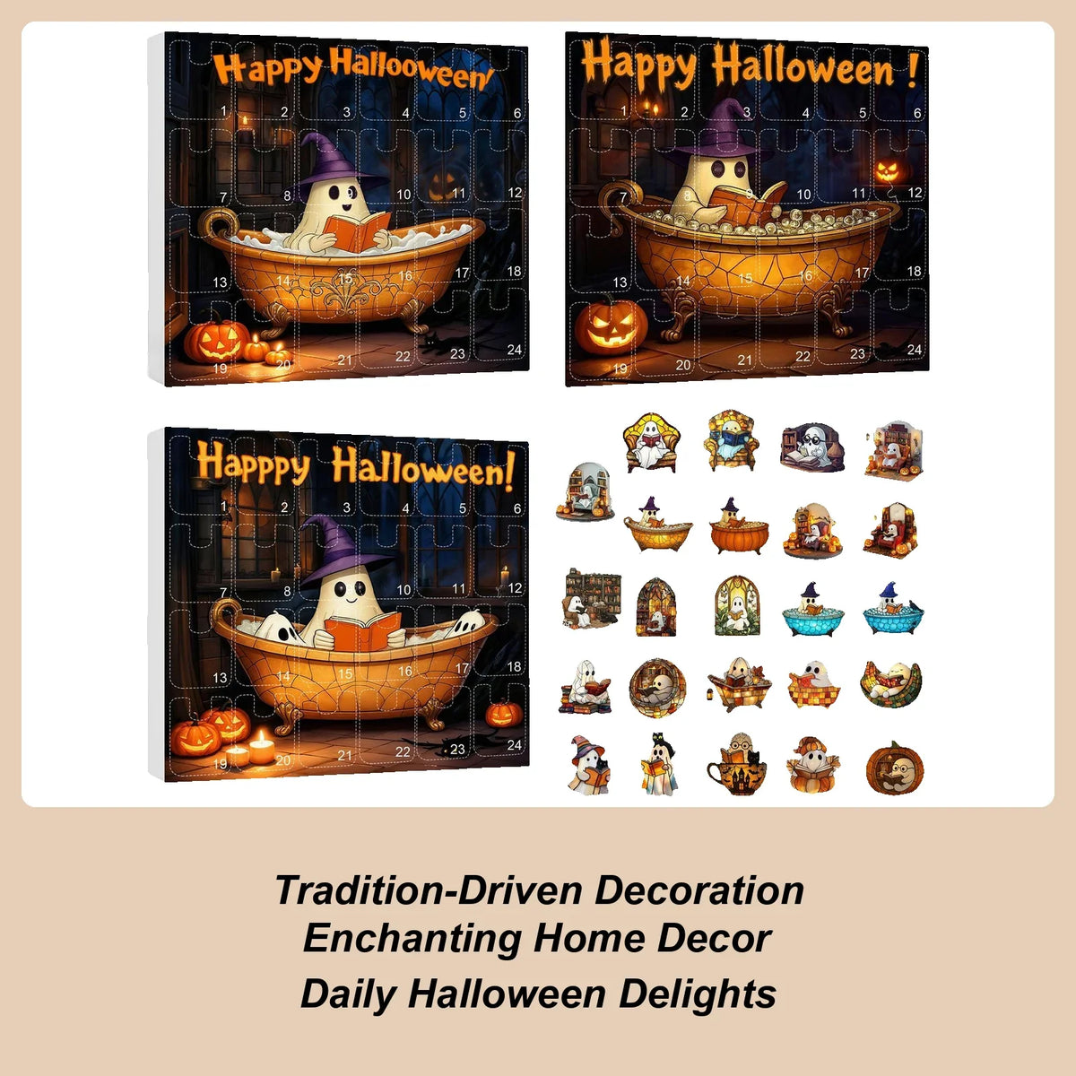 Countdown Halloween Calendar 24 Acrylic Ghosts Decor