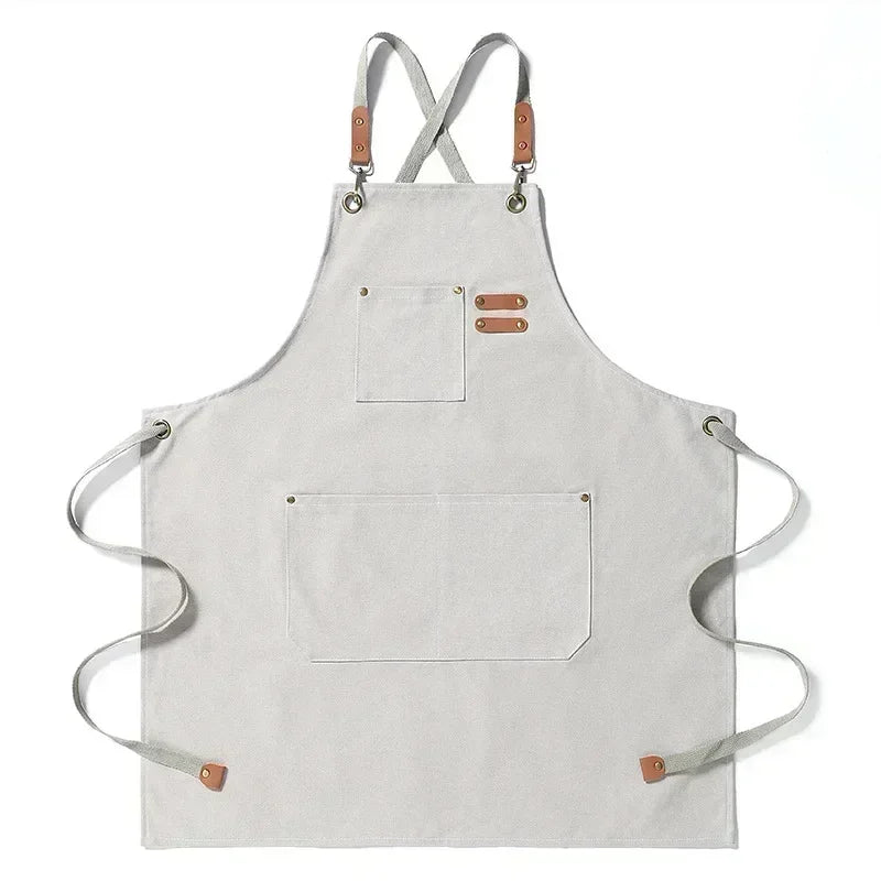 Canvas Apron Flexible Crossback Work Apron For Kitchen Chef Restaurant Cafe Fall 2025 Sturdy Pockets