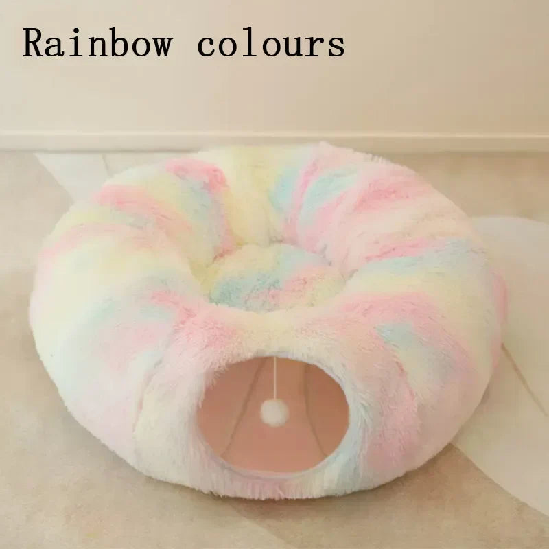 Bed Cat 95 Cm 2 In 1 Round Plush Nest House Fall 2025 Cozy Removable Cover Washable Deep Sleep