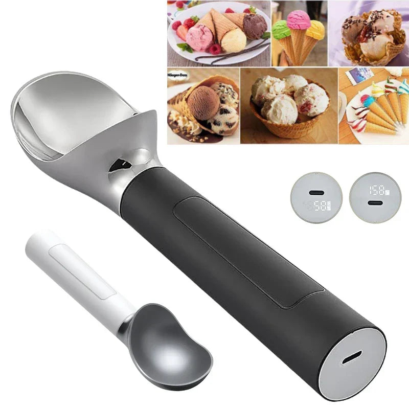 Motor-Driven Ice Cream Scoop Battery-Powered Heated Spoon LED Display Holiday 2025 Gift Simple Scooping Hard Ice Cream