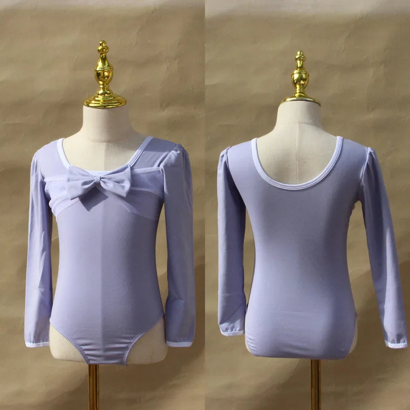 Light girls ballet leotard set - puff-sleeve top, tulle tutu skirt, polyester, for dance class