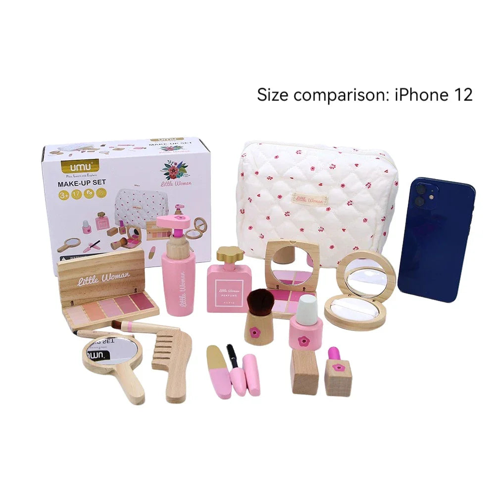 Wooden Makeup Kit For Kids Pretend Play Cosmetic Kit Back To School 2025 Gift Safe Non Toxic