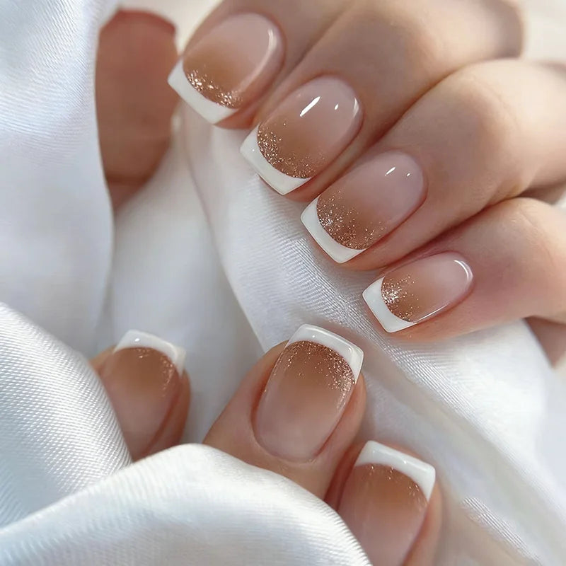 Press On Nails Short Square White Minimalist False Nail Tips Kit Spring 2026 Reusable
