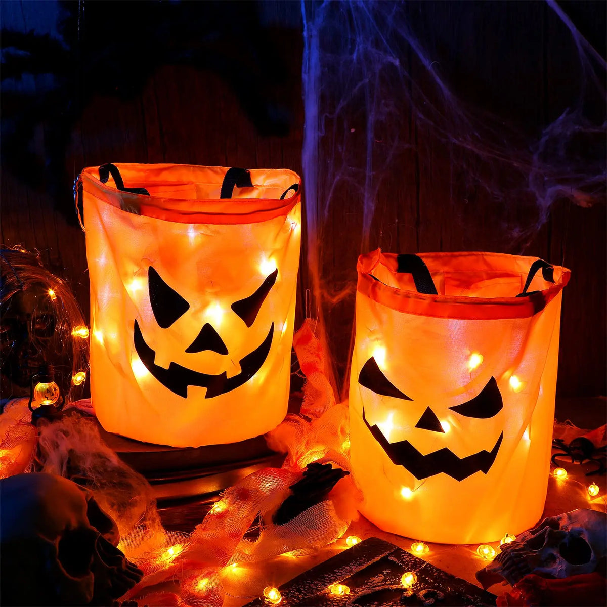 Candy Halloween Bucket LED Glow In The Dark Trick Or Treat Pail Fall 2025 Reusable Safe Visibility