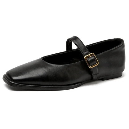 Women Supportive Mary Jane Flats - Square Toe, Leather