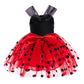 Light girls' Ladybug cosplay costume - sequin bodice with knee-length tulle skirt, polyester, for Halloween
